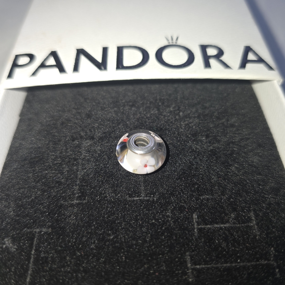 RELISTED - Pandora White and Red Floral Charm